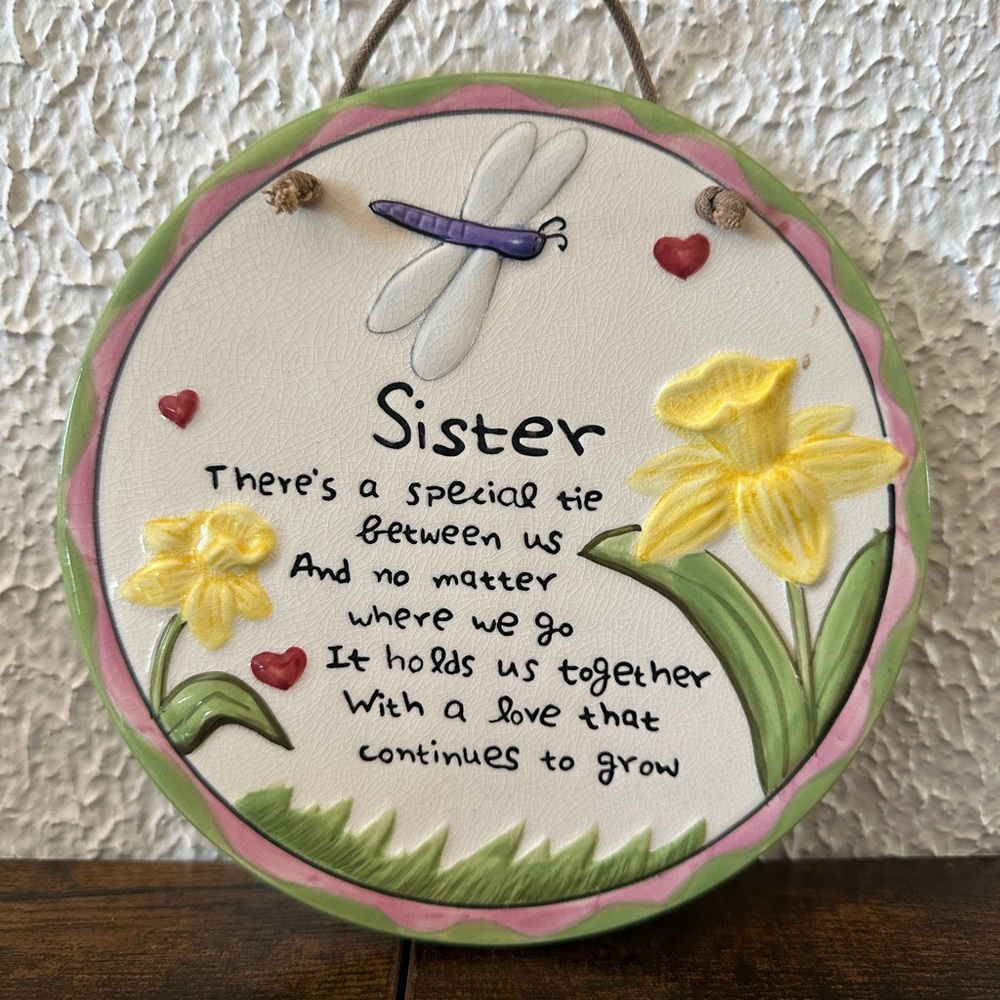 Sister Wall Plaque with Dragonfly and Daffodils